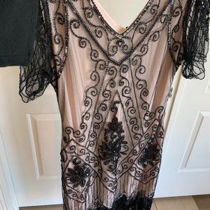BABEYOND 1920s Art Deco Fringed Sequin Dress 3XL